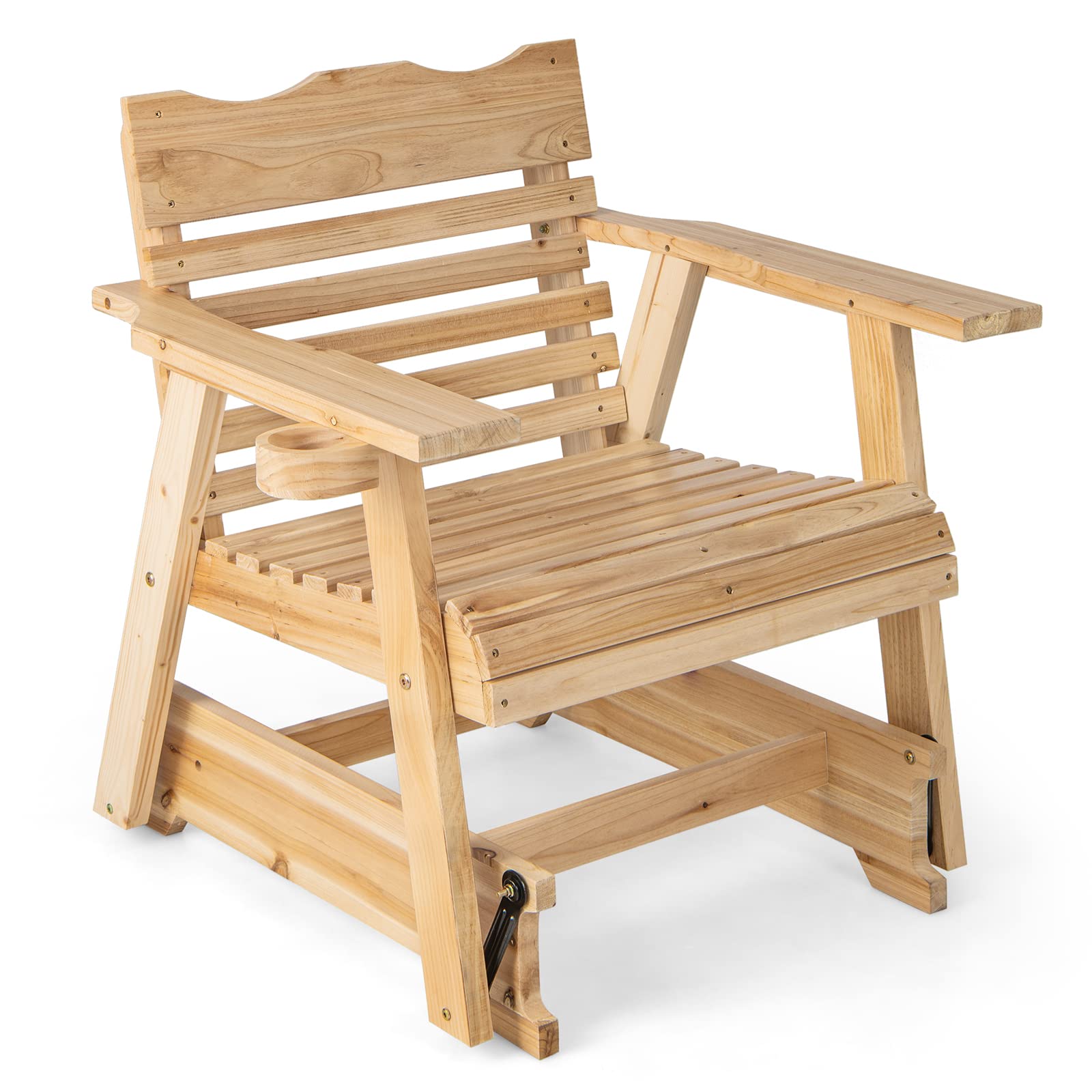 Fauteuil à bascule d'extérieur en sapin Tangkula, balancelle d'extérieur avec porte-gobelet caché rotatif